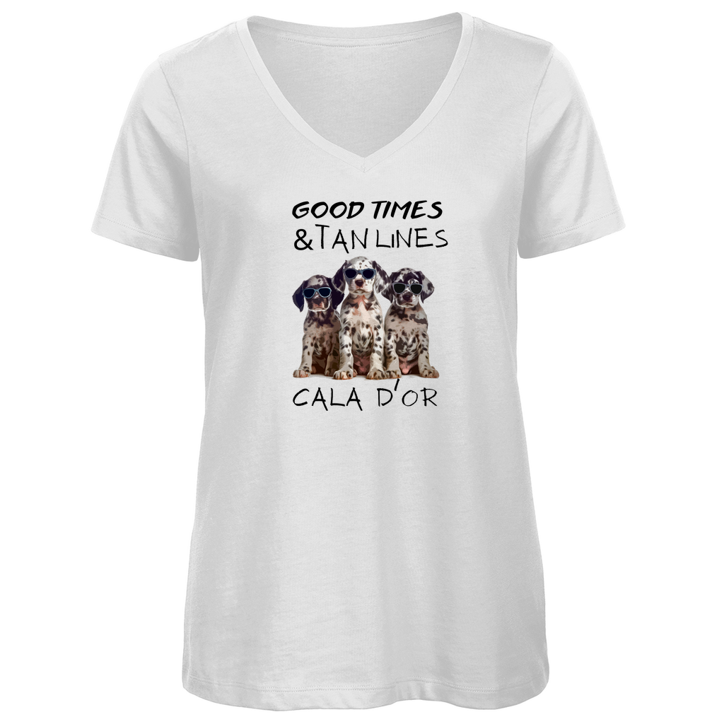 Good Times Tan Lines • Premium Bio V-Neck T-Shirt • Chica