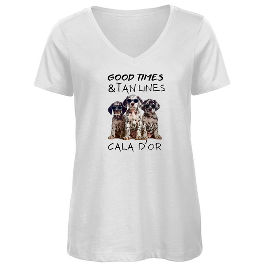 Good Times  Tan Lines • Premium Bio V-Neck T-Shirt • Chica